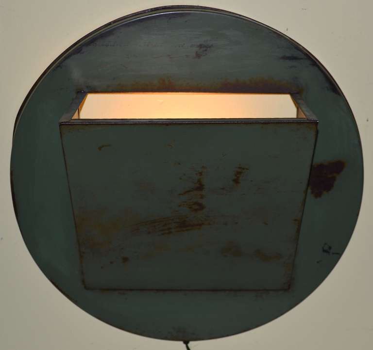 American 1920s, New York City Trash Can Lid as Wall Sconce