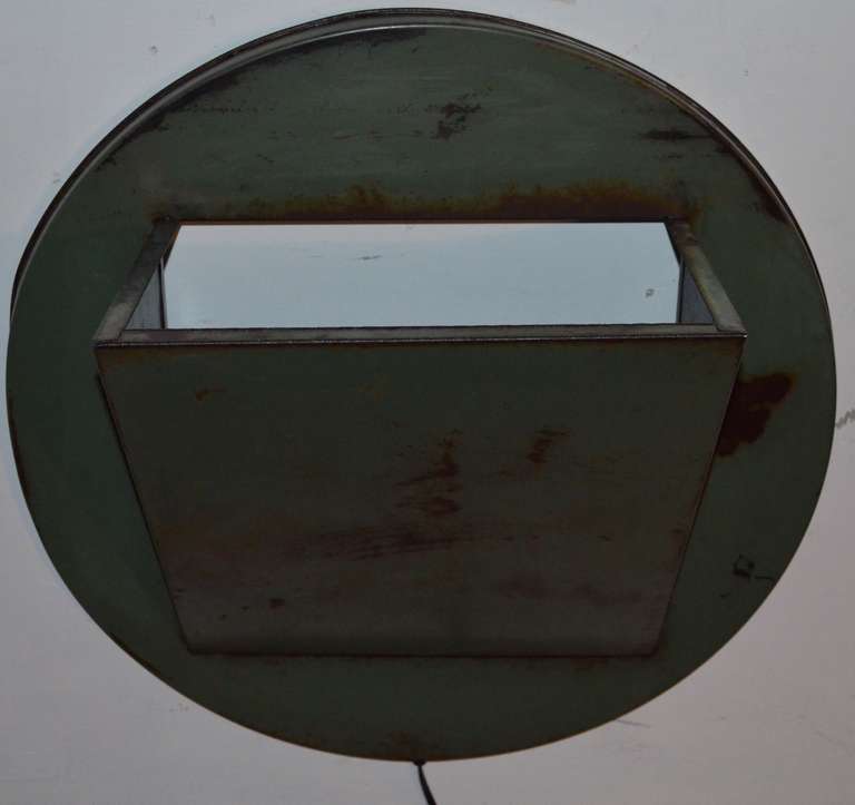 1920s, New York City Trash Can Lid as Wall Sconce In Good Condition In Madison, WI