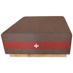 Ottoman Upholstered in a Vintage Swiss-Army Blanket on Barnwood Frame