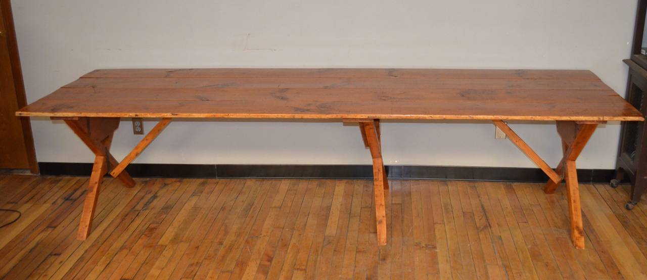 Early 20th Century Trestle Table with Collapsible Legs