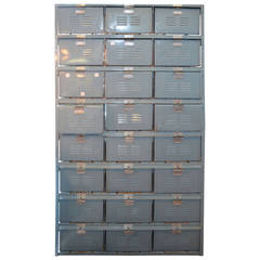 Vintage Storage/Swim Locker Unit with 24 Numbered and Vented Steel Baskets