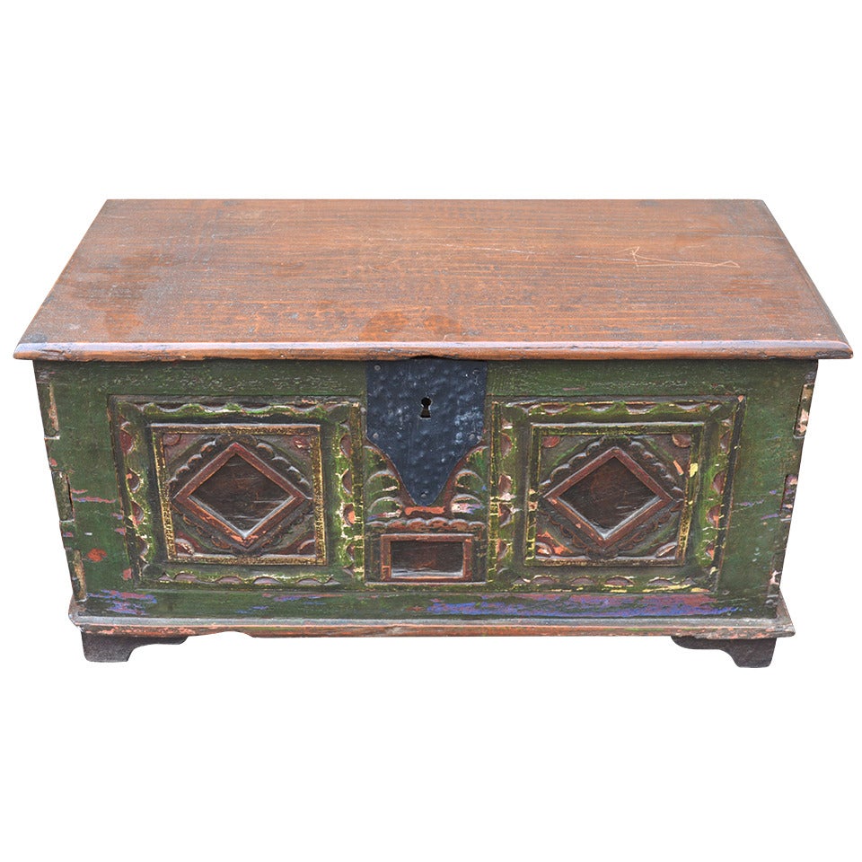 Antique Green Decorated Wood Chest