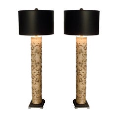 4' Tall Table Lamps from Vintage Wallpaper Printing Rollers/pair