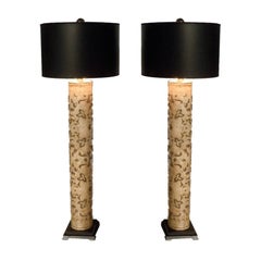 4' Tall Table Lamps from Vintage Wallpaper Printing Rollers/pair