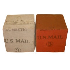 Vintage Canvas, U.S. Mail Bags as Pair of Poufs