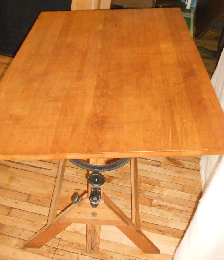 Industrial Drafting Table of Oak and Pine with Scale.