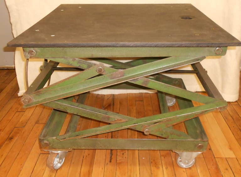 Slatetop Industrial Scissor Lift as Coffee Table, End Table, Dining
