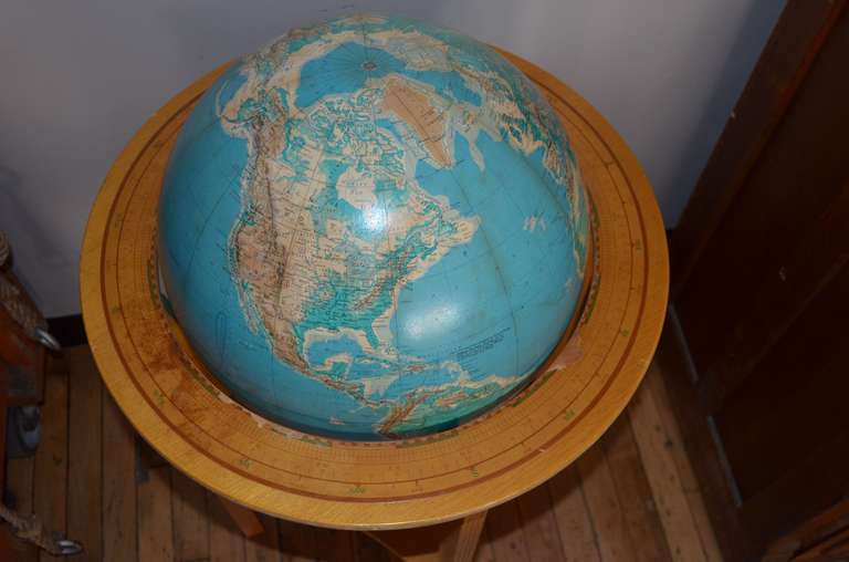 American Mid-century Globe on Wooden Stand