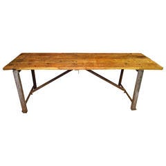 Primitive Wood and Steel Work Table 