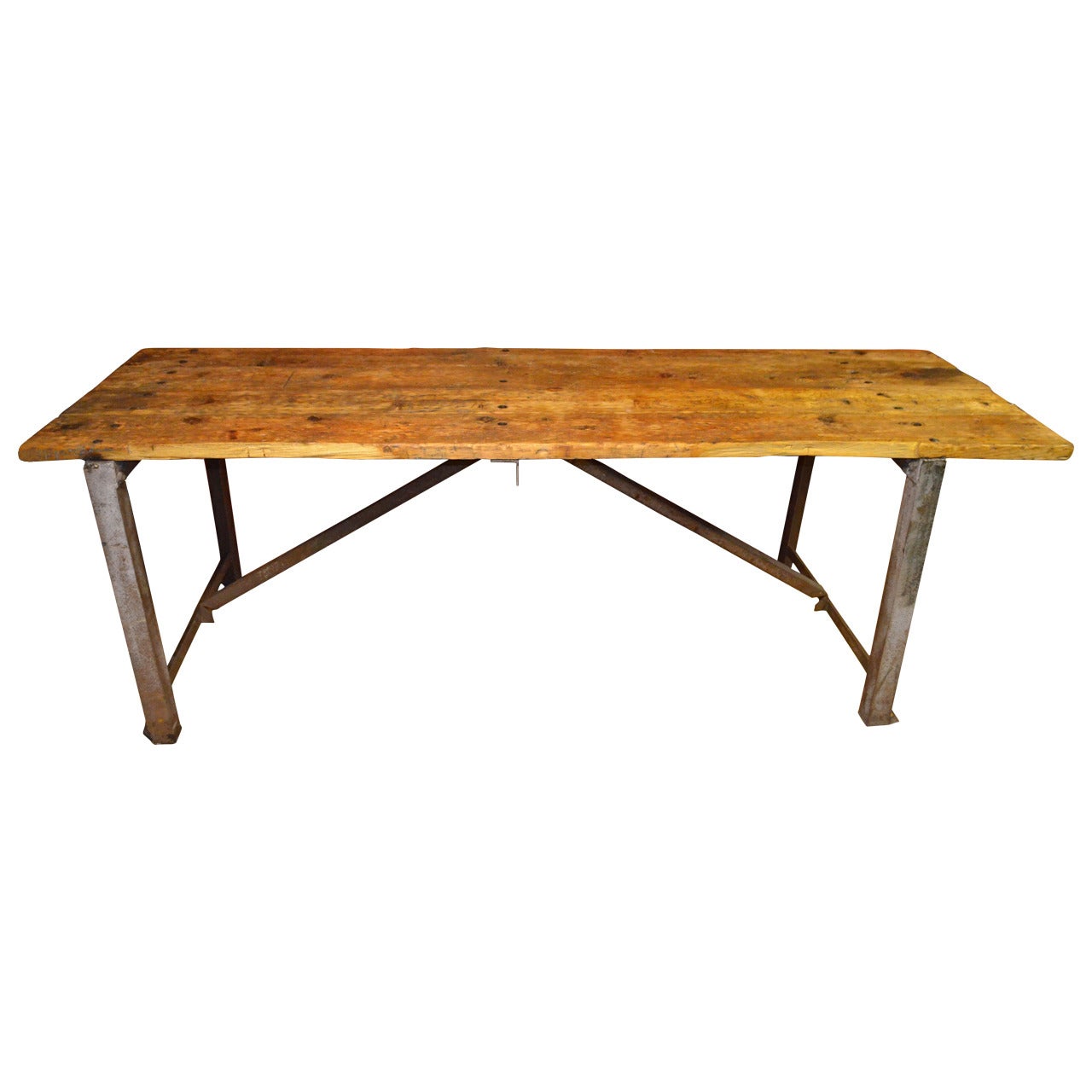 Primitive Wood and Steel Work Table 