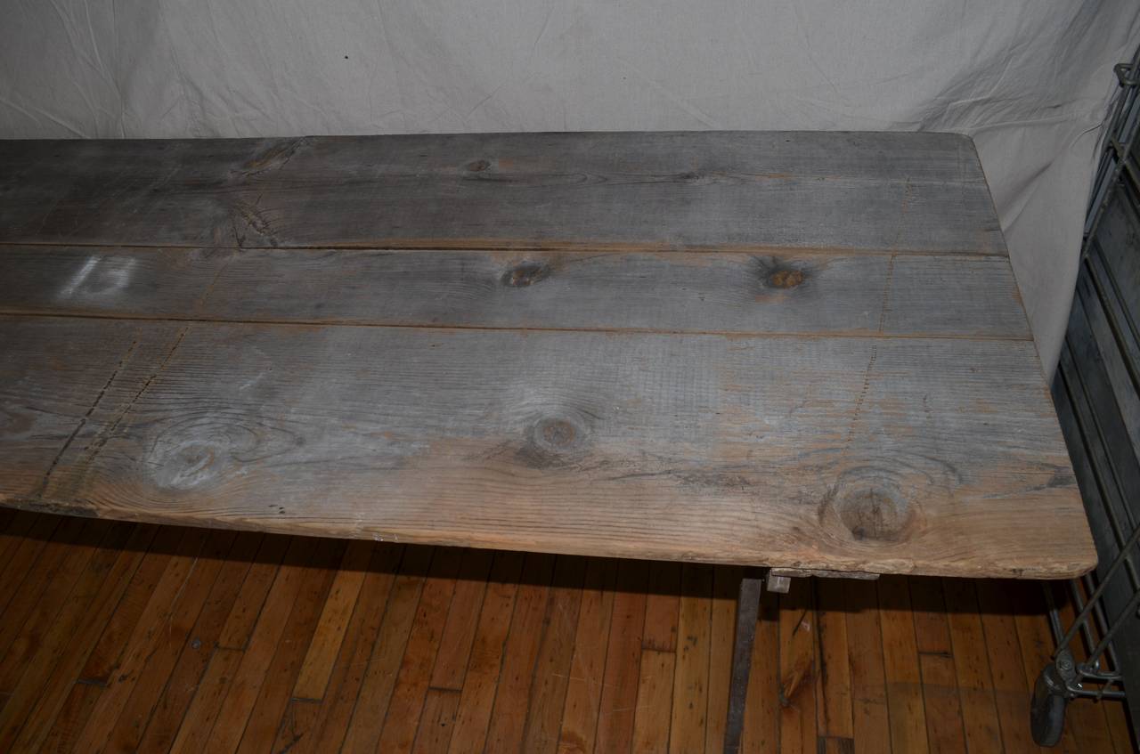 Primtive Hand-Crafted Wooden Plank Folding Table In Good Condition In Madison, WI