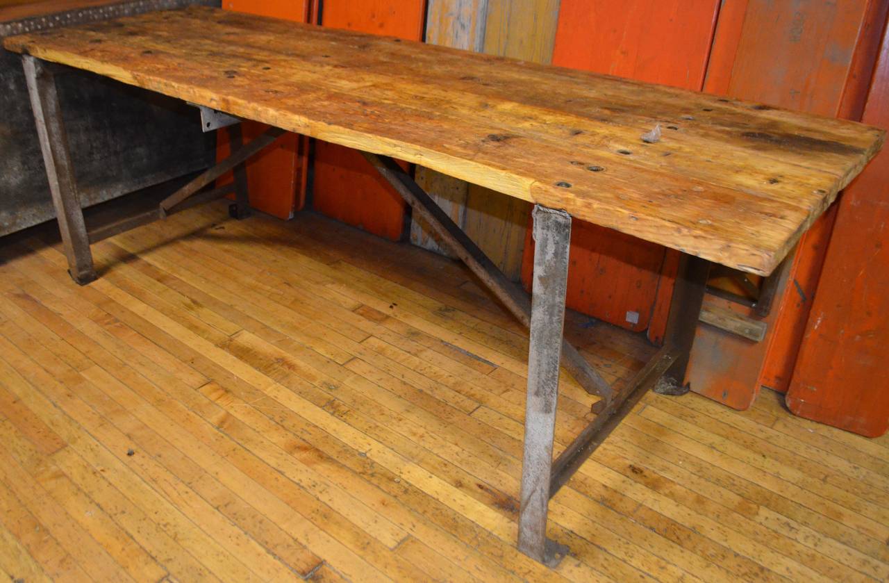 Industrial Primitive Wood and Steel Work Table 