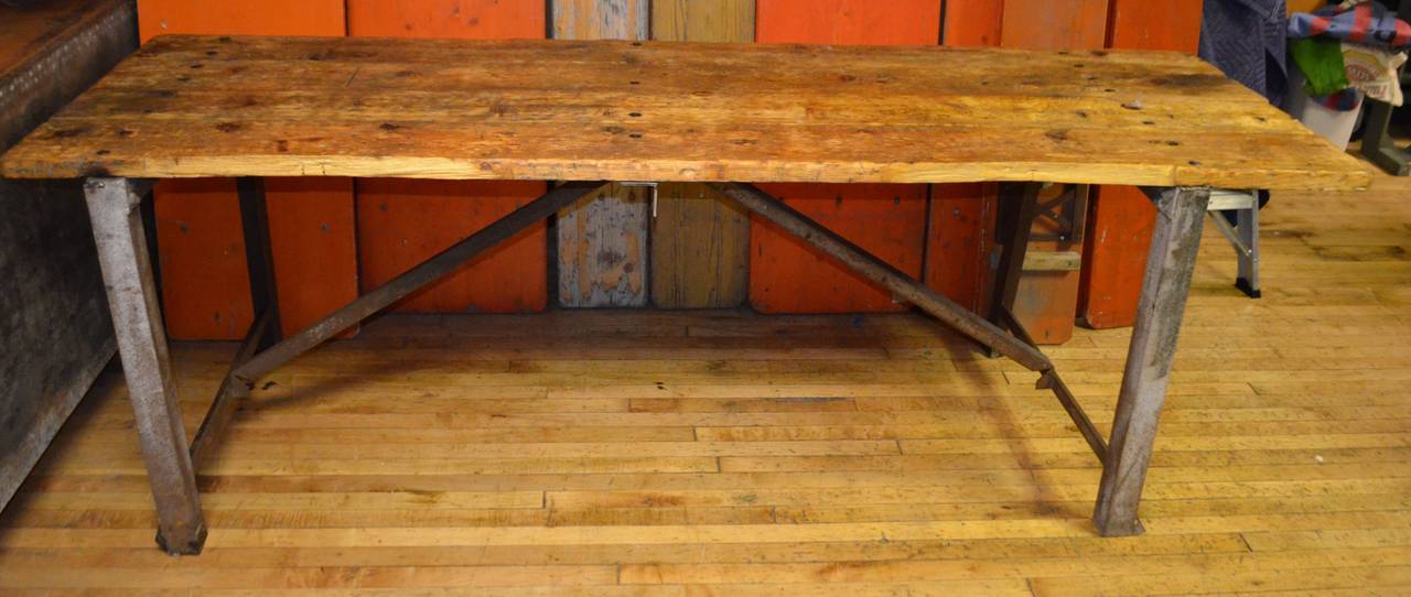 American Primitive Wood and Steel Work Table 