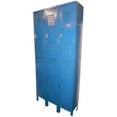 Vintage Gym Lockers of steel in as-found sky blue