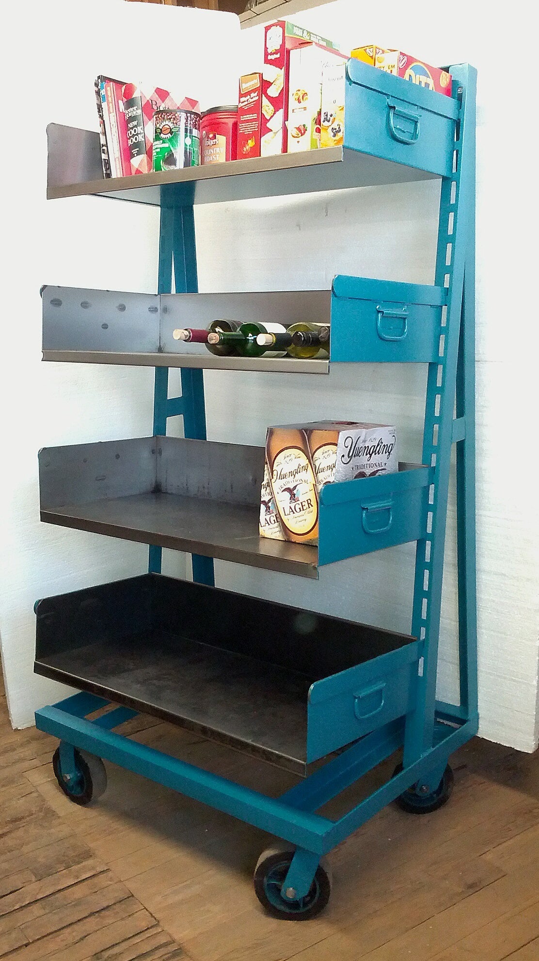 Industrial Blue and Steel Factory Storage A-Frame Rack as Shelving Unit In Excellent Condition In Madison, WI