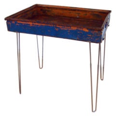 Vintage Industrial Steel Blue Bin on Hairpin Legs