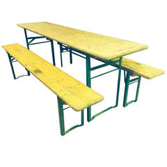 Retro 1960s German Oktoberfest Wooden Table Sets with Folding Steel Legs