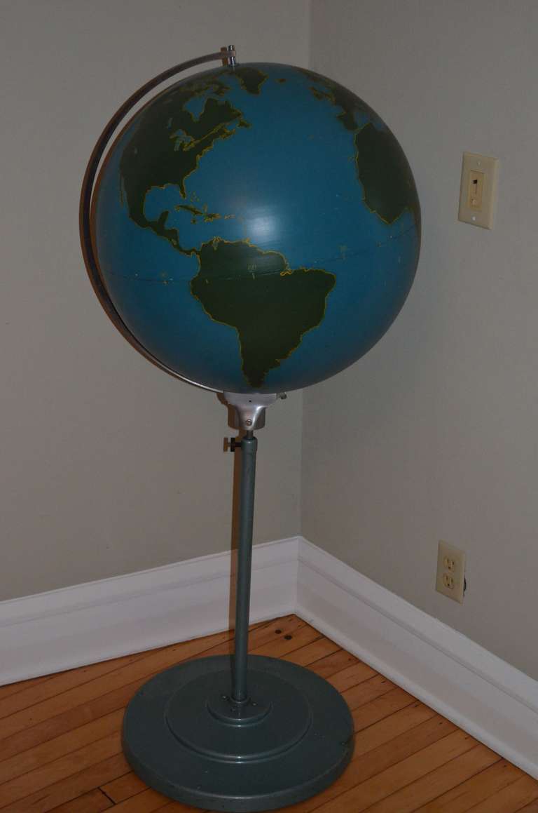 Industrial teaching globe manufactured by A.J. Nystrom & Co. of Chicago, circa 1945. Often called 