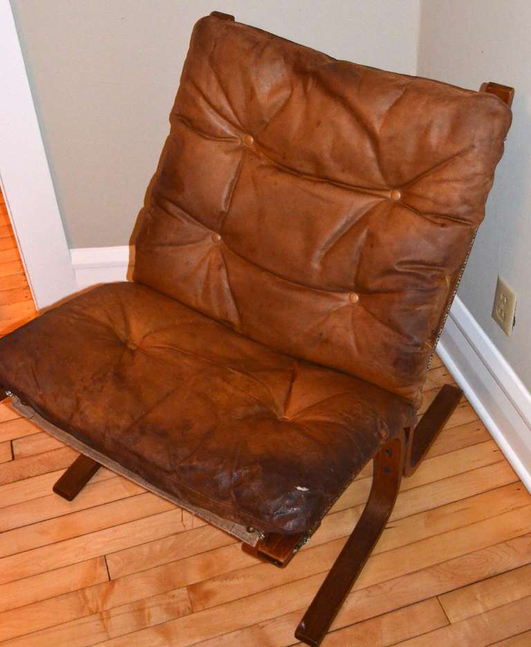 Silla de cuero Siesta de mediados de siglo Ingmar Relling de Westnofa of Norway Estadounidense