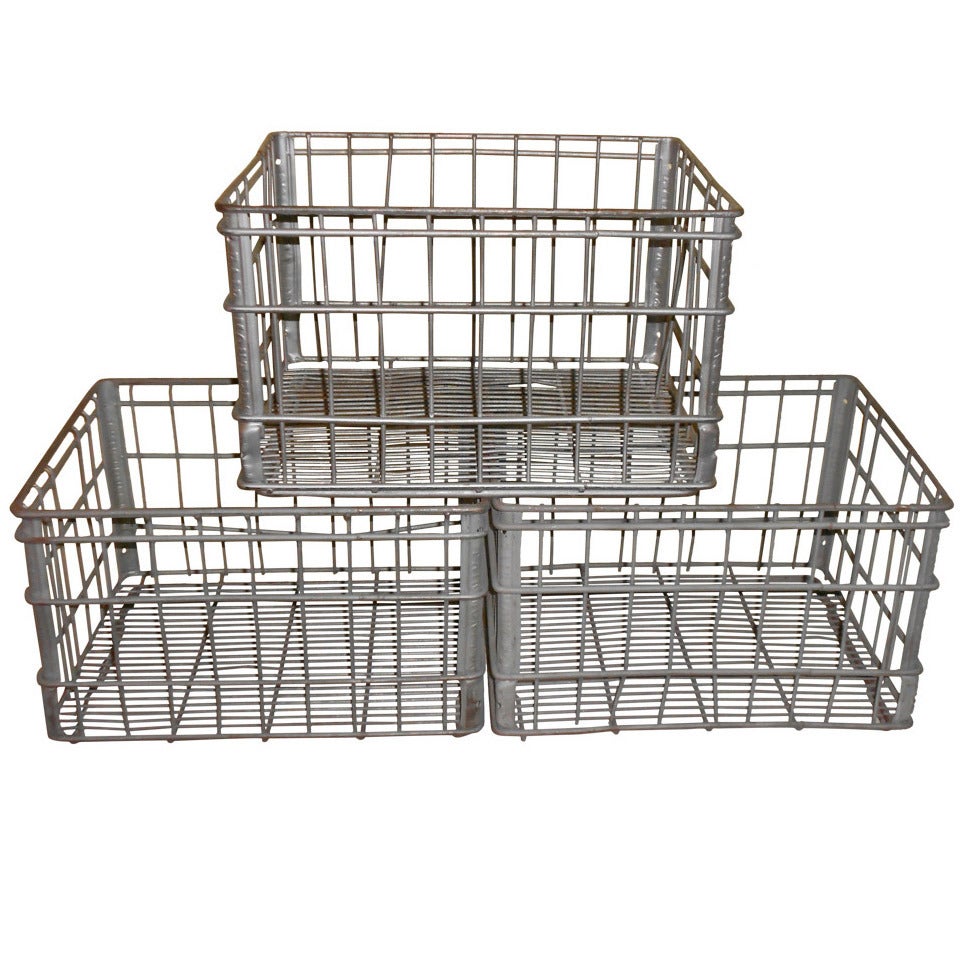 Galvanized Steel Milk Crates, circa 1940, sold as set of three; qty available