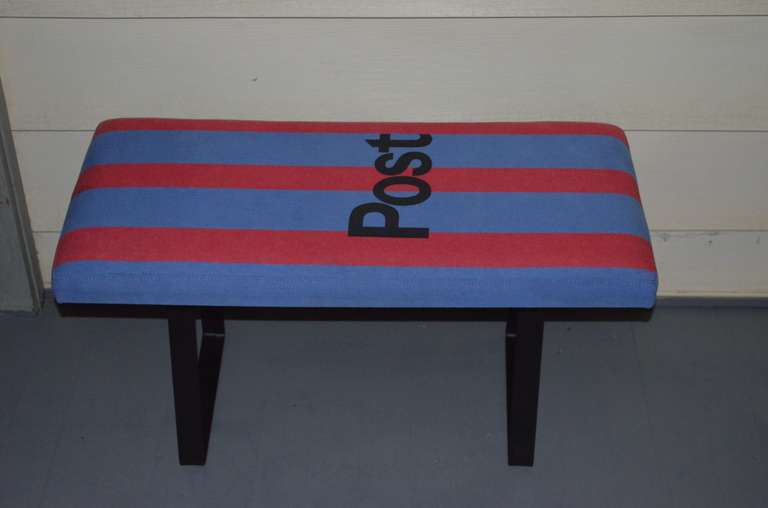 French Postal Bag as Bench on Steel Bracket Legs In Good Condition In Madison, WI