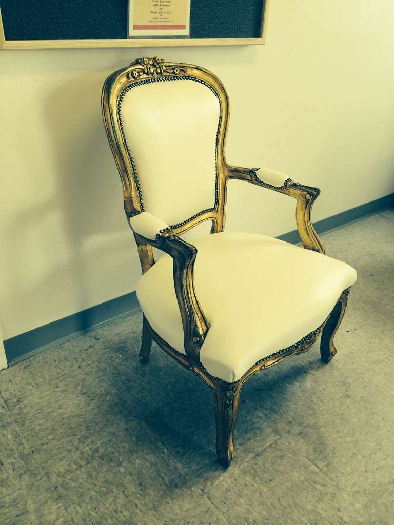 American French Parlor Chair, 19th century, dressed in mid-century fabric; pair available
