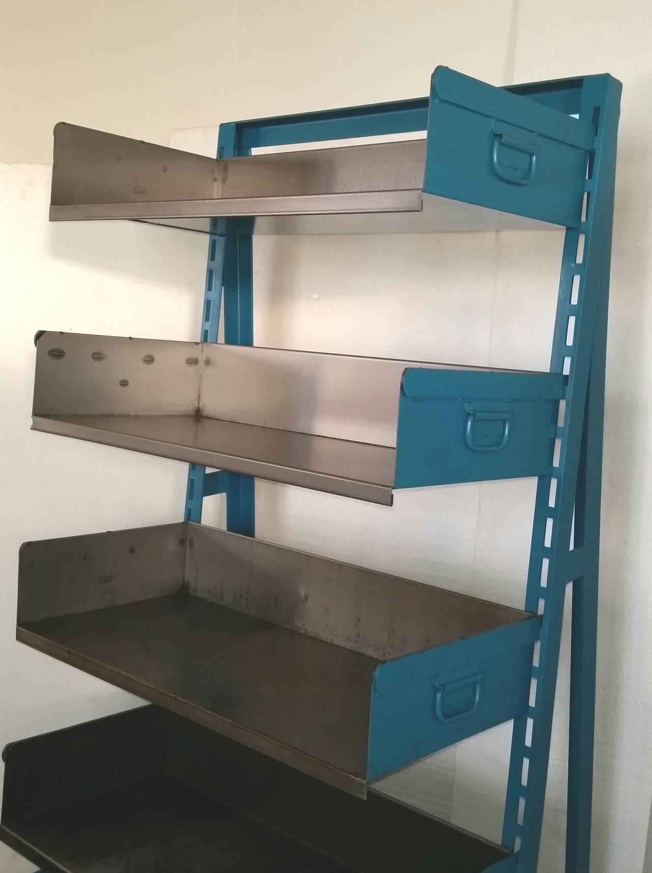 American Industrial Blue and Steel Factory Storage A-Frame Rack as Shelving Unit