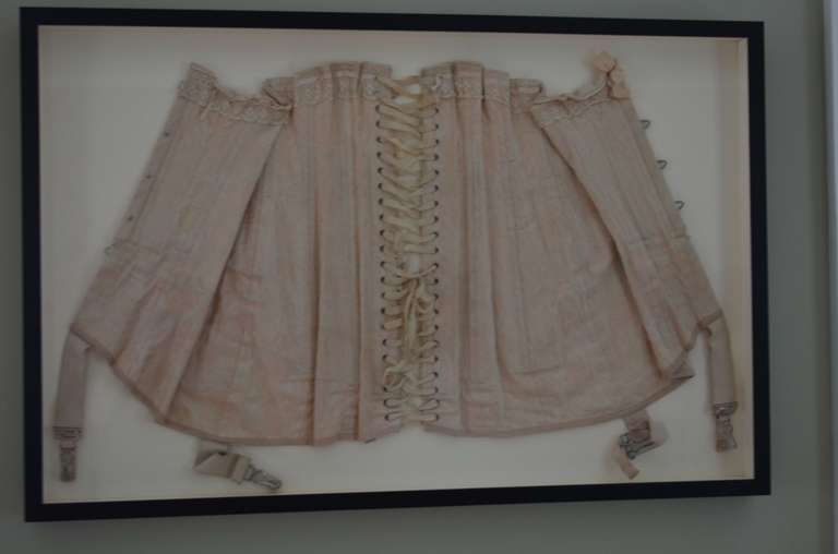 Fabric 19th Century, Victorian-era Corset, Framed in Shadow Box