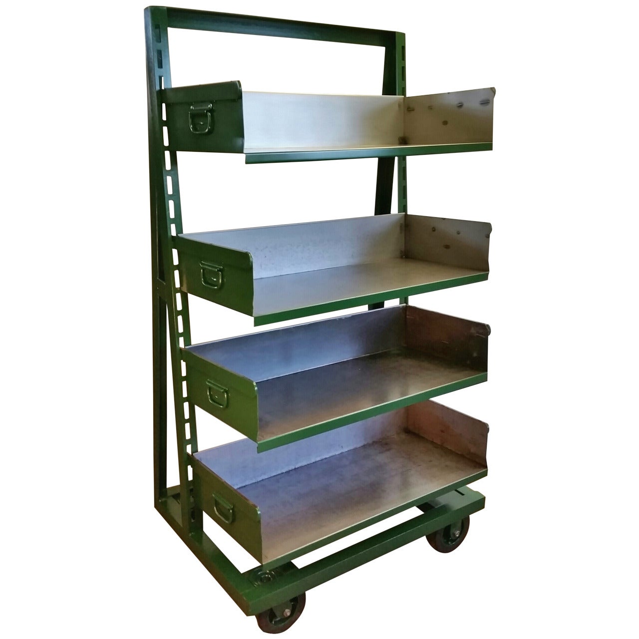Industrial A-Frame Rolling Storage Unit Bookshelf with Adjustable Shelves