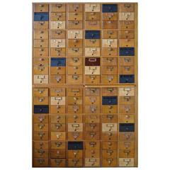 Mid-Century Oak Card Catalog Cabinet with 108 Sliding Wood Drawers