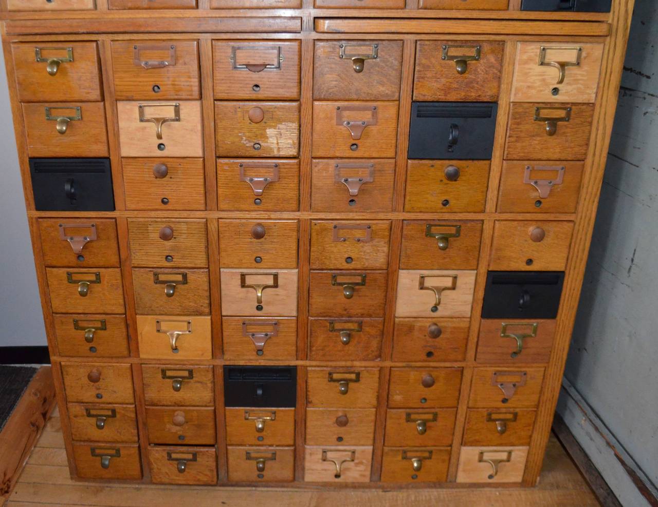 MidCentury Oak Card Catalog with 108 Sliding Wood Drawers at
