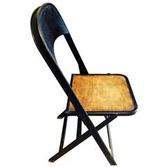 Vintage Folding Chair with Steel Frame and Wooden Seat (50 available)