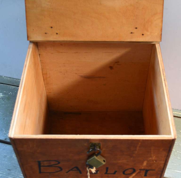 20th Century Ballot Box Hand-made of Wood with Padlock and Key