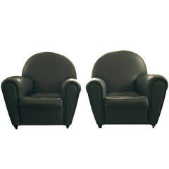 Pair of Vanity Fair Leather Club Chairs, Designed by Renzo Frau