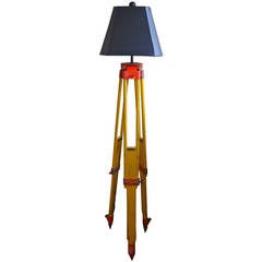 Floor Lamp from Adjustable Surveyor's Tripod of Wood and Steel