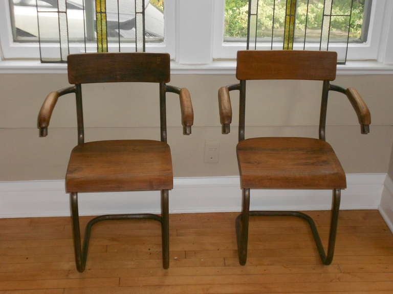 Pair of New York City Schoolhouse Chairs, circa 1940 at 1stDibs