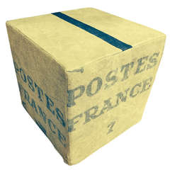 French Canvas Postal Bag made into Ottoman, Footstool, Pouf, Seat