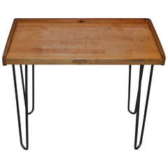 Vintage Jeweler's Workbench Top as Table on Hairpin Legs