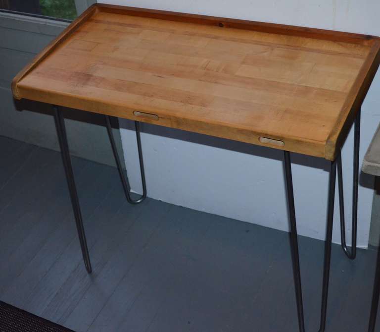 American Jeweler's Workbench Top as Table on Hairpin Legs