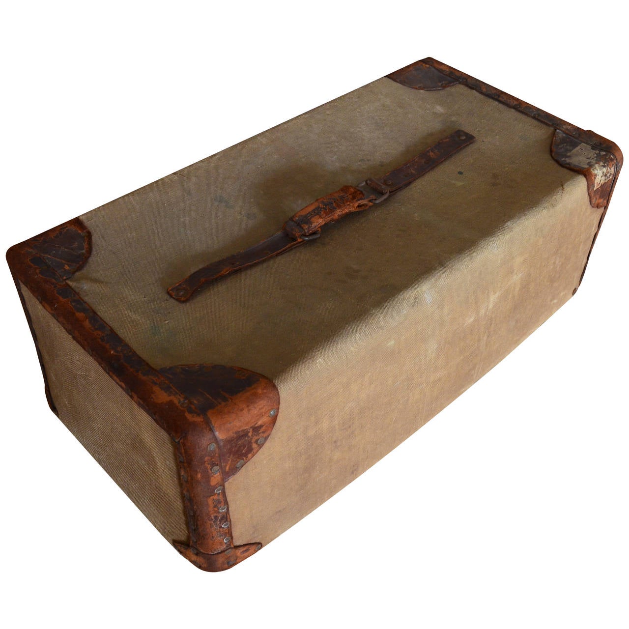 Trunk of Canvas with Leather Handle, Corners and Trim at 1stdibs