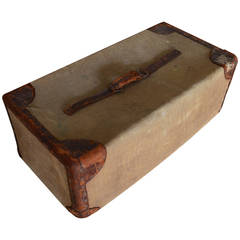 Trunk of Canvas with Leather Handle, Corners and Trim