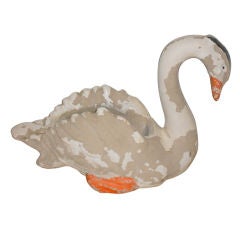 Garden Swan Planter of Molded Concrete with Orange Highlights