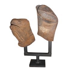 14th Century Beet Root Gloves on Steel Display Stand