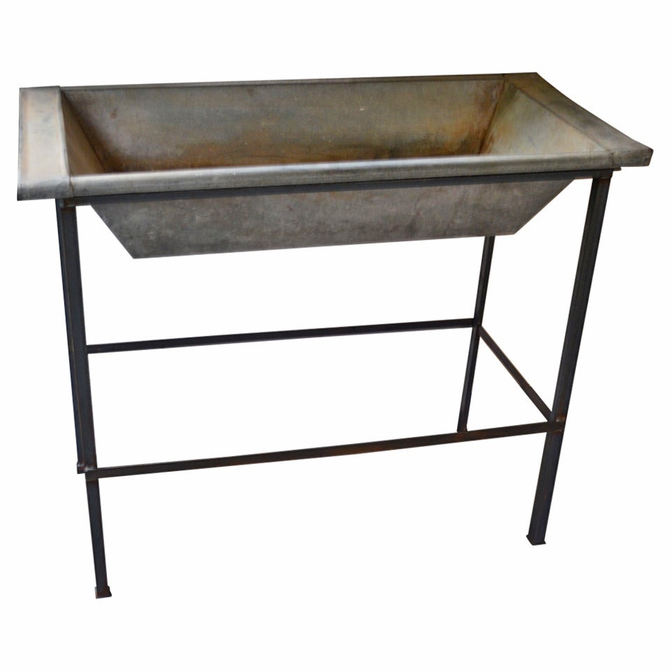 French Bakery Dough Bowl of Galvanized Steel on Stand
