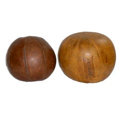 Vintage Leather Medicine Balls, pair