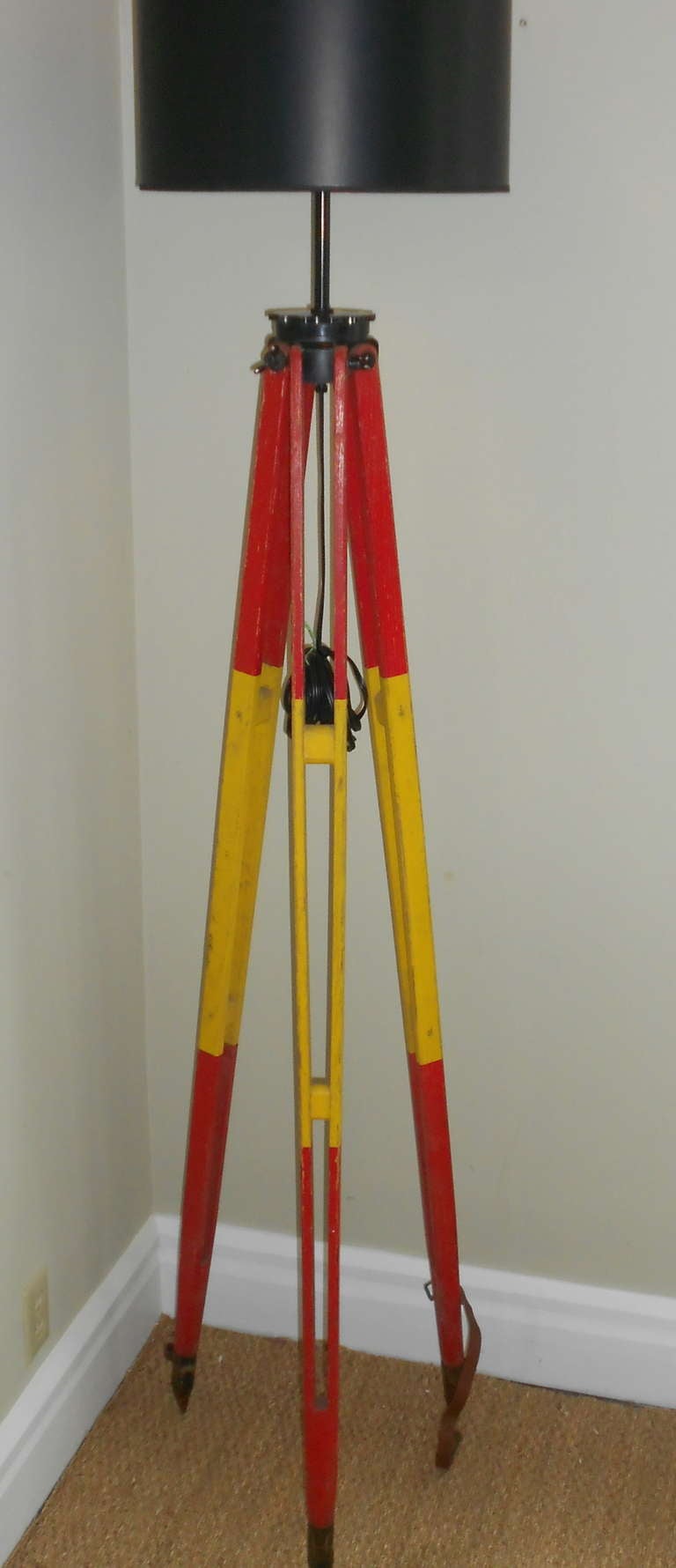 20th Century Surveyor Tripod as Floor Lamp