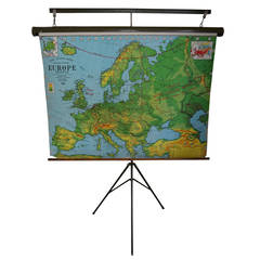 Vintage Map of Europe from 1956 with Display Stand