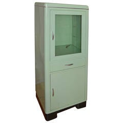 Mid Century Dental Medical Cabinet in Jadeite Green Enamel with Chrome