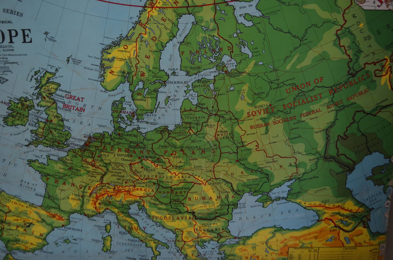 Paper Map of Europe from 1956 with Display Stand