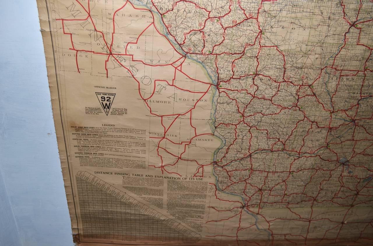 20th Century Archival Map of Wisconsin Roads, 1921 Edition